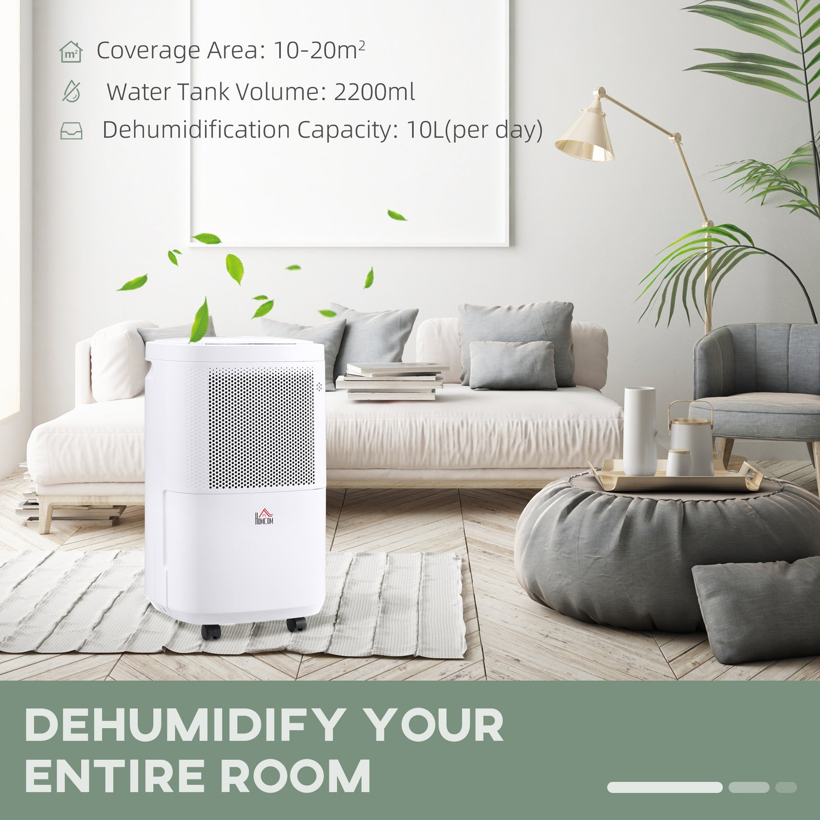 HOMCOM 10L/Day 2200ML Portable Quiet Dehumidifier with WiFi Smart App Control, Electric Moisture Air Dehumidifier for Home Laundry Basement - Image 5