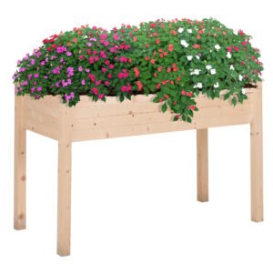 Outsunny Garden Wooden Planters? Non-Woven Fabric, Rectangular Raised Bed,Fir Wood?Indoor/Outdoor, 122.5Lx56.5Wx76H cm