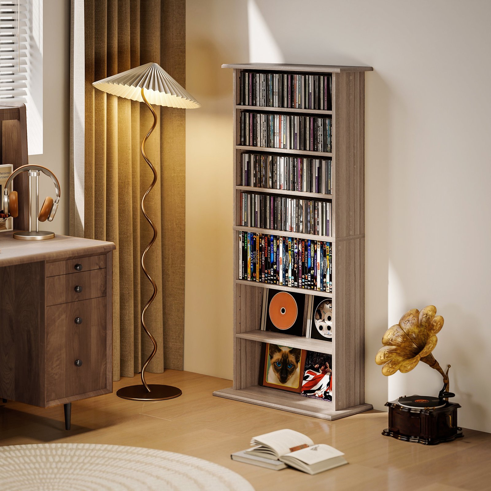 HOMCOM 360 CD Storage Unit - Natural Wood Finish - Image 8
