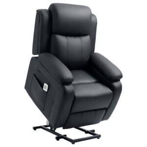 HOMCOM Riser and Recliner Chair with Massage, PU Leather Power Lift Chair for Elderly with Thick and High Back, Headrest, Removable Armrests, Footrest, Side Pockets, Electric Lift Armchair, Black