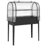Outsunny Raised Planter with Flip-Up Greenhouse Cover, Metal Raised Garden Bed on Legs with Drainage Hole, Black Outsunny Raised Planter with Flip-Up Greenhouse Cover, Metal Raised Garden Bed on Legs with Drainage Hole, Black
