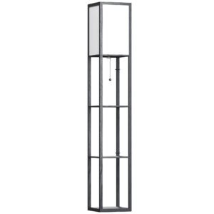 HOMCOM 3-Tier Floor Lamp with Shelves and Storage, Modern Standing Lamp with Lampshade, Reading Light with Chain Switch for Living Room, Bedroom, Home Office, Bulb not Included, Black