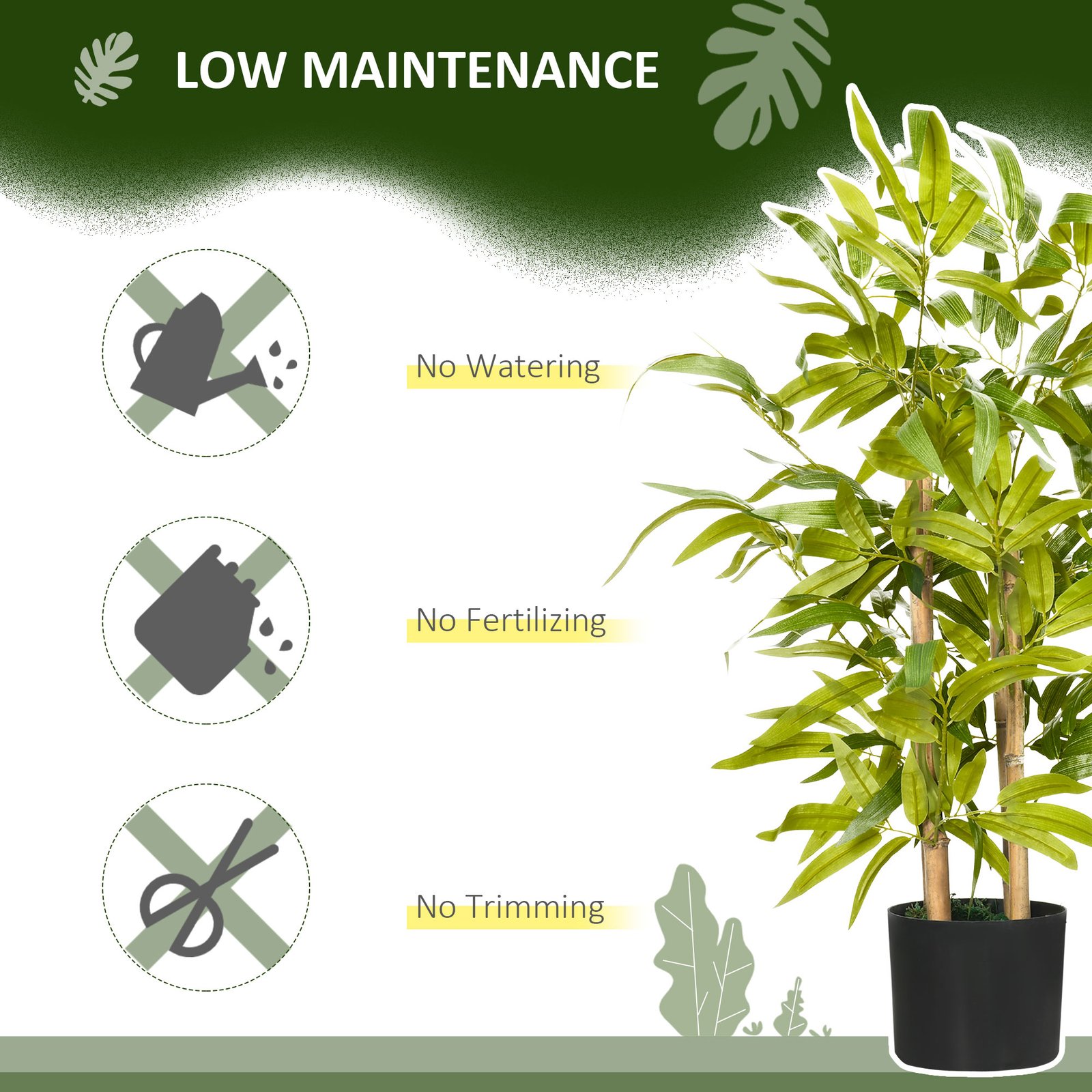HOMCOM 2 PCs Artificial Plants Bamboo Tree in Pot Desk Fake Plants for Home Indoor Outdoor Decor, 15x15x60cm, Green - Image 6