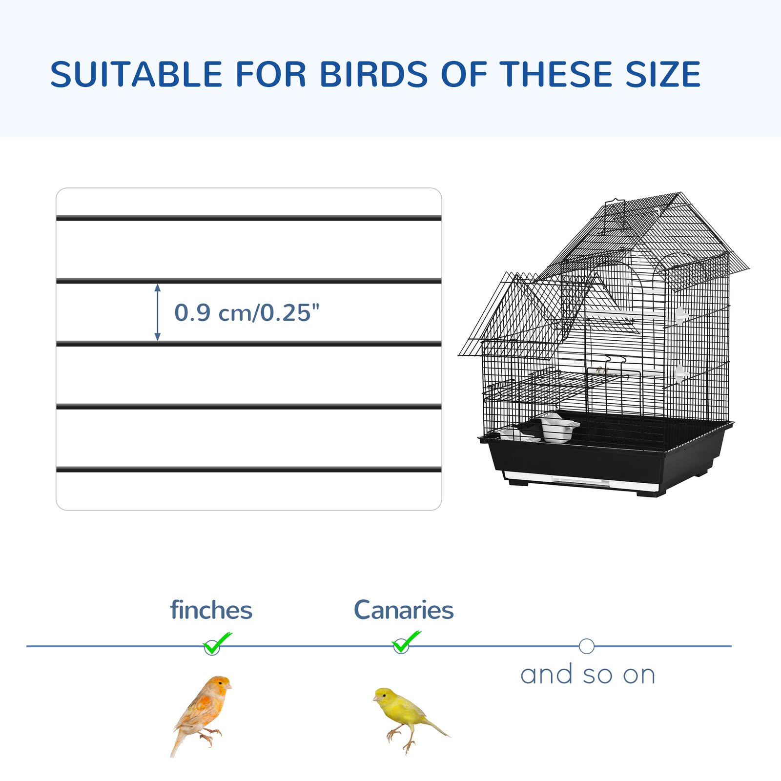 PawHut Metal Bird Cage for Finch, Canary w/ Food Containers, Swing Ring, Tray, Handle, 39 x 33 x 47cm - Image 7