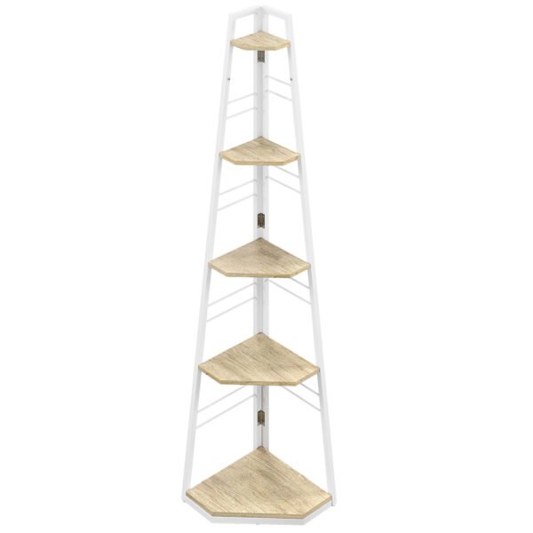 HOMCOM Five-Tier Corner Shelf – White/Wood-Effect HOMCOM Five-Tier Corner Shelf – White/Wood-Effect
