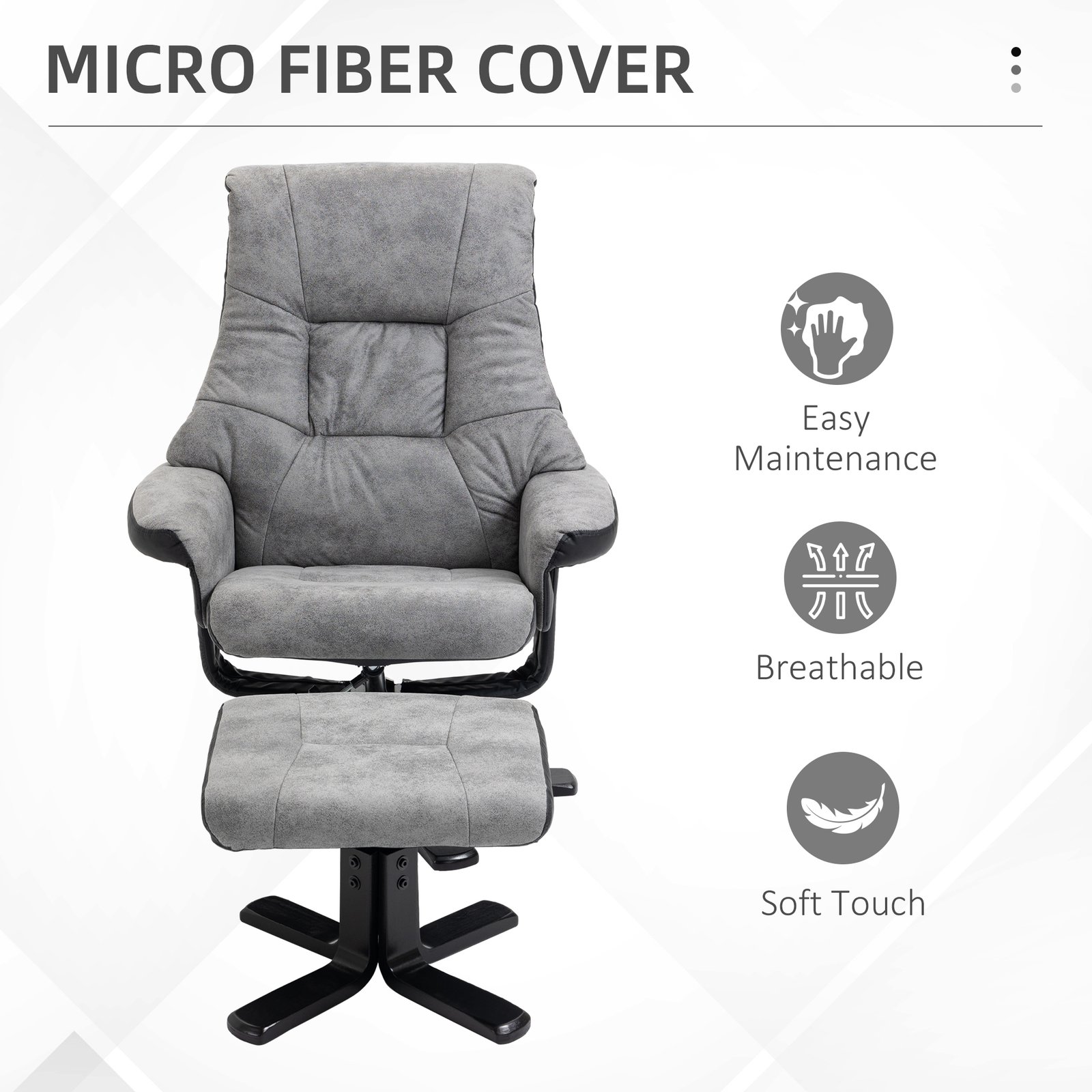 HOMCOM Fabric Recliner Sofa Armchair with footstool Swivel Sofa Grey - Image 5