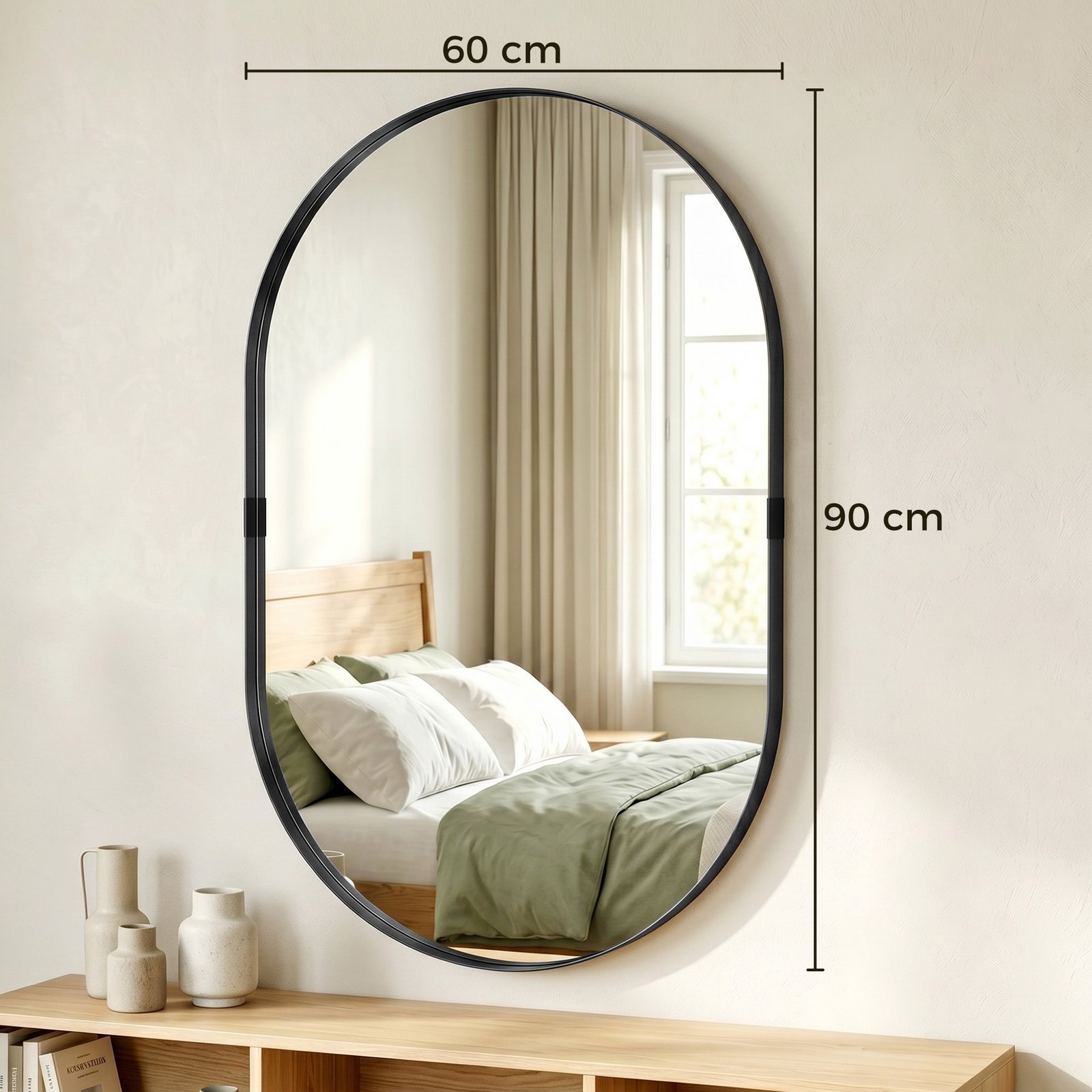 HOMCOM Wall Mirror, Bathroom Mirror with Elevated Aluminium Alloy Frame, 60 x 90 cm, Black - Image 3