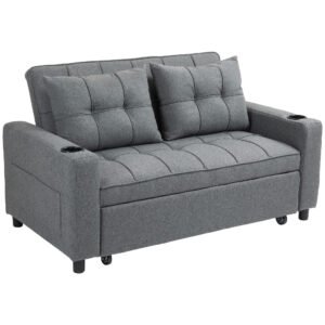 HOMCOM 2 Seater Sofa Bed Pull-Out Sofa Bed for Small Space - Charcoal Grey