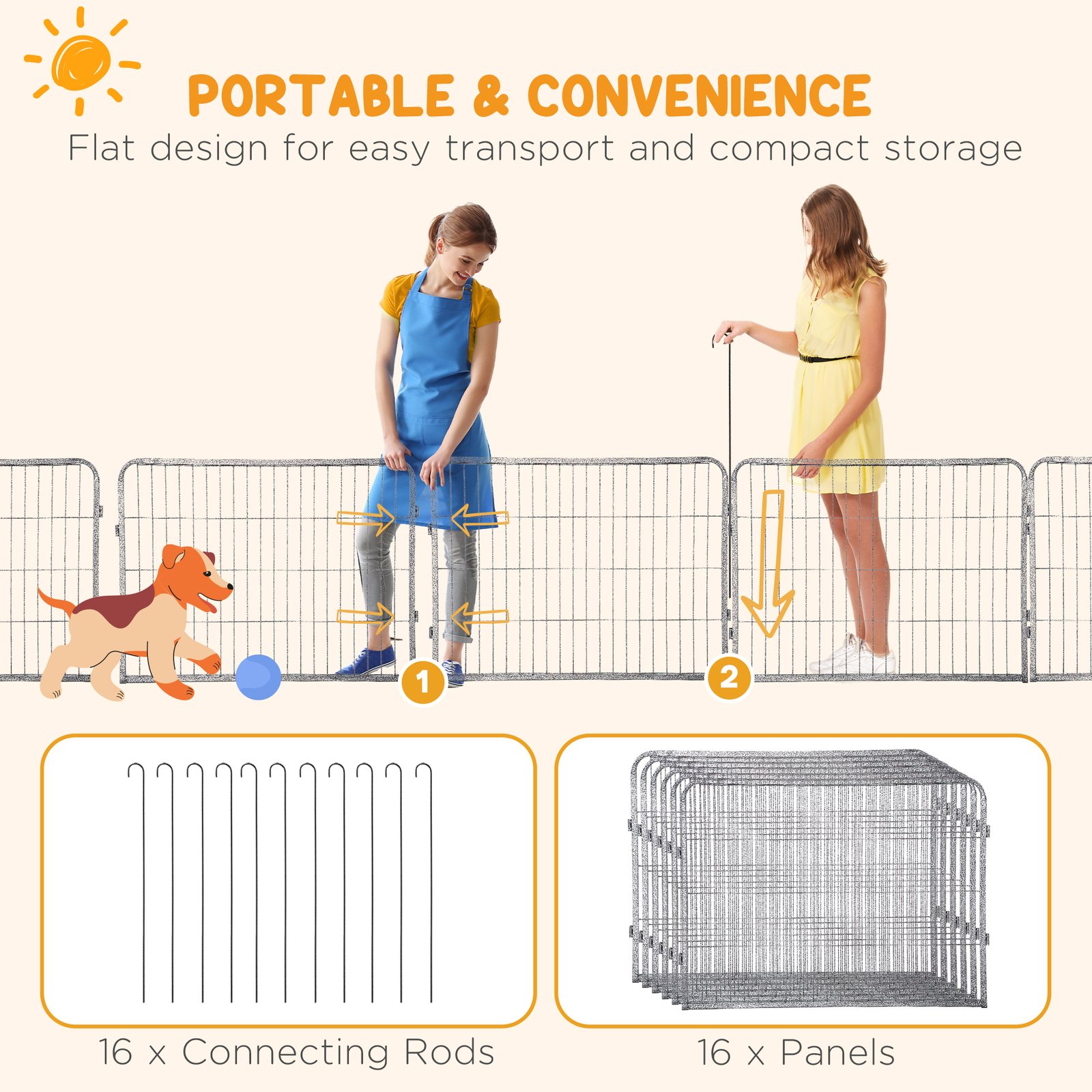 PawHut 16 Panels Heavy Duty Puppy Playpen, for Small Dogs, Indoor and Outdoor Use - Grey - Image 6
