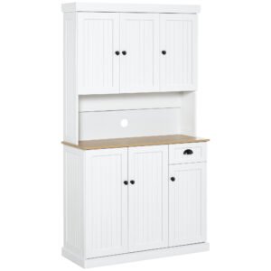 HOMCOM 180cm Freestanding Kitchen Cabinet, Modern Storage Cupboard with Open Countertop, Drawer and 6 Doors, White