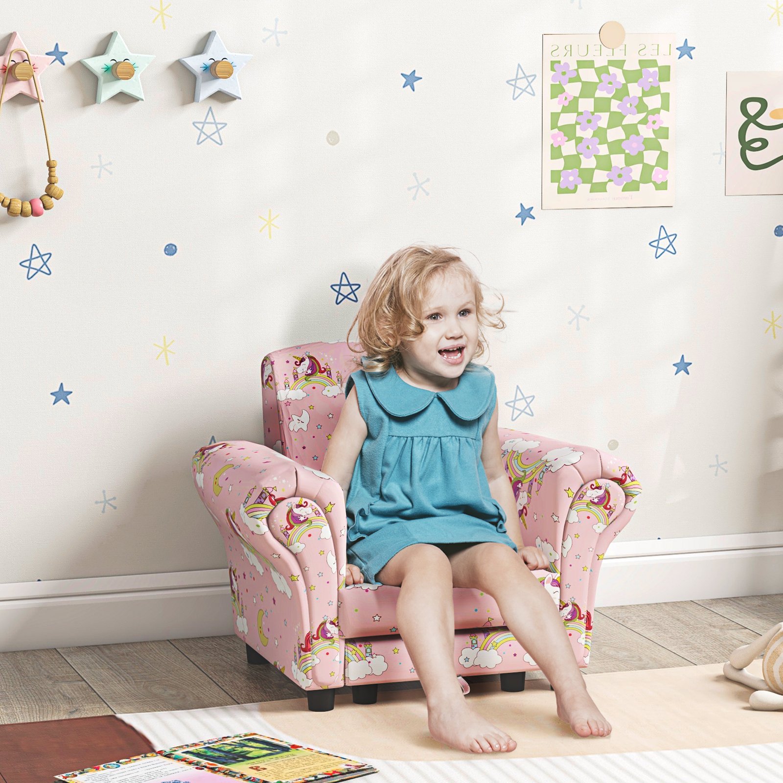 AIYAPLAY 2 Piece Kids Sofa Set with Unicorn Design, Wooden Frame, for 1.5-3 Years Old, Pink - Image 2