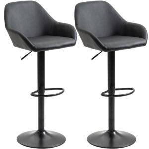 HOMCOM Adjustable Bar Stools Set of 2, Swivel PU Leather Barstools with Backrest & Footrest, Black
