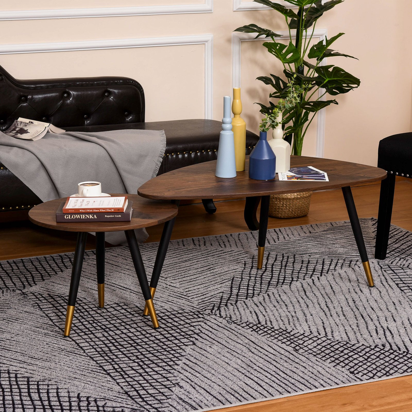 HOMCOM Set of Two Scandinavian-Style Coffee Tables - Walnut - Image 9