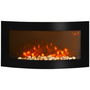 HOMCOM Led Wall Mounted Fireplace Curved Glass Electric Fire Place Fire Place 7 Colour Side Lights Slimline, 1000/2000W, 89.2cm x 48cm HOMCOM Led Wall Mounted Fireplace Curved Glass Electric Fire Place Fire Place 7 Colour Side Lights Slimline, 1000/2000W, 89.2cm x 48cm