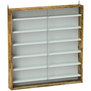 HOMCOM Six Shelf Display Cabinet, with Glass Doors - Brown