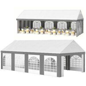 Outsunny 8m x 4m Marquee Gazebo with Sides, Level 4 Wind Protection & Waterproof, Light Grey