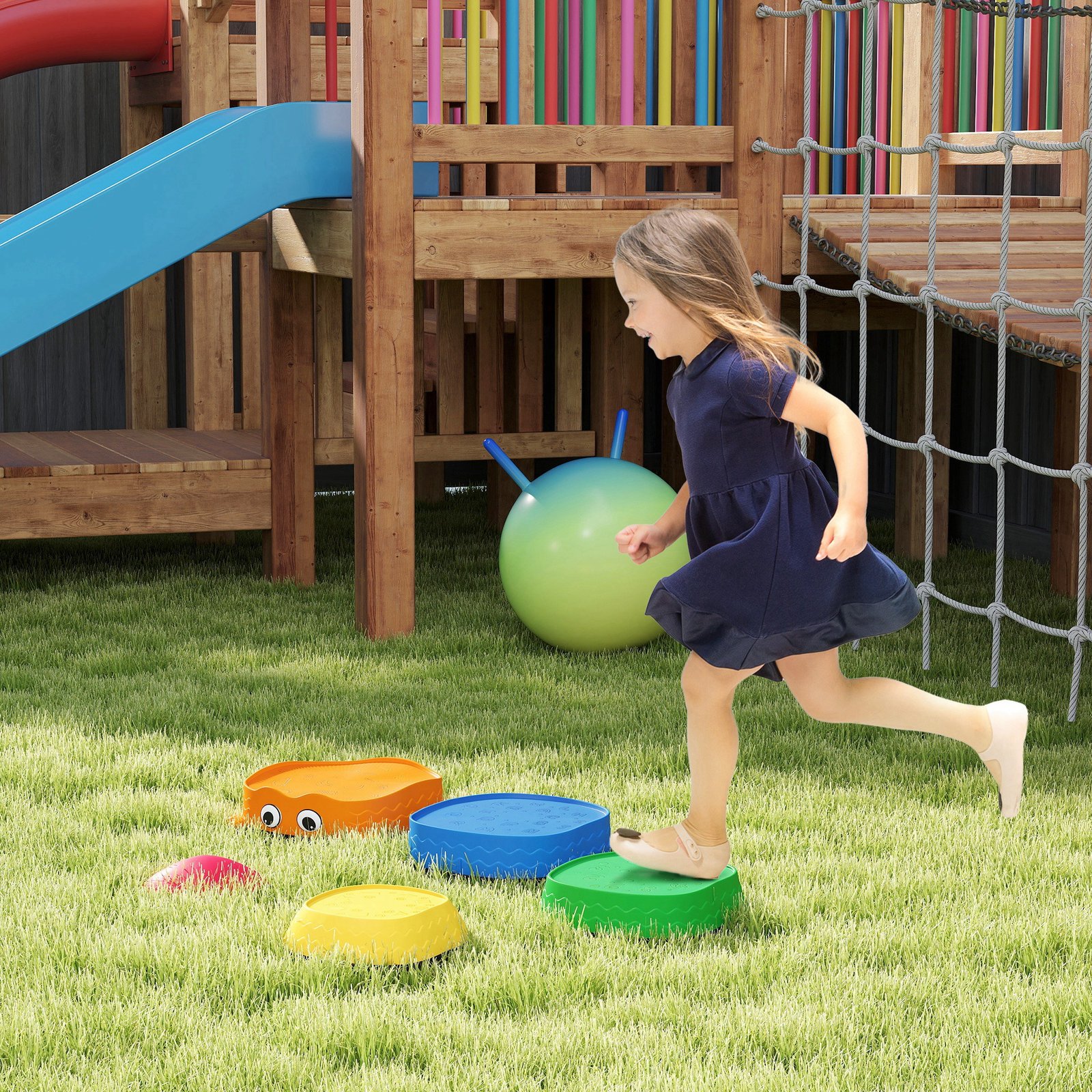 AIYAPLAY 5PCS Sensory Stepping Stones for Toddlers, Frog-Shaped Kids Stepping Stones Set with Anti-Slip Edging for Ages 2-8 - Image 2