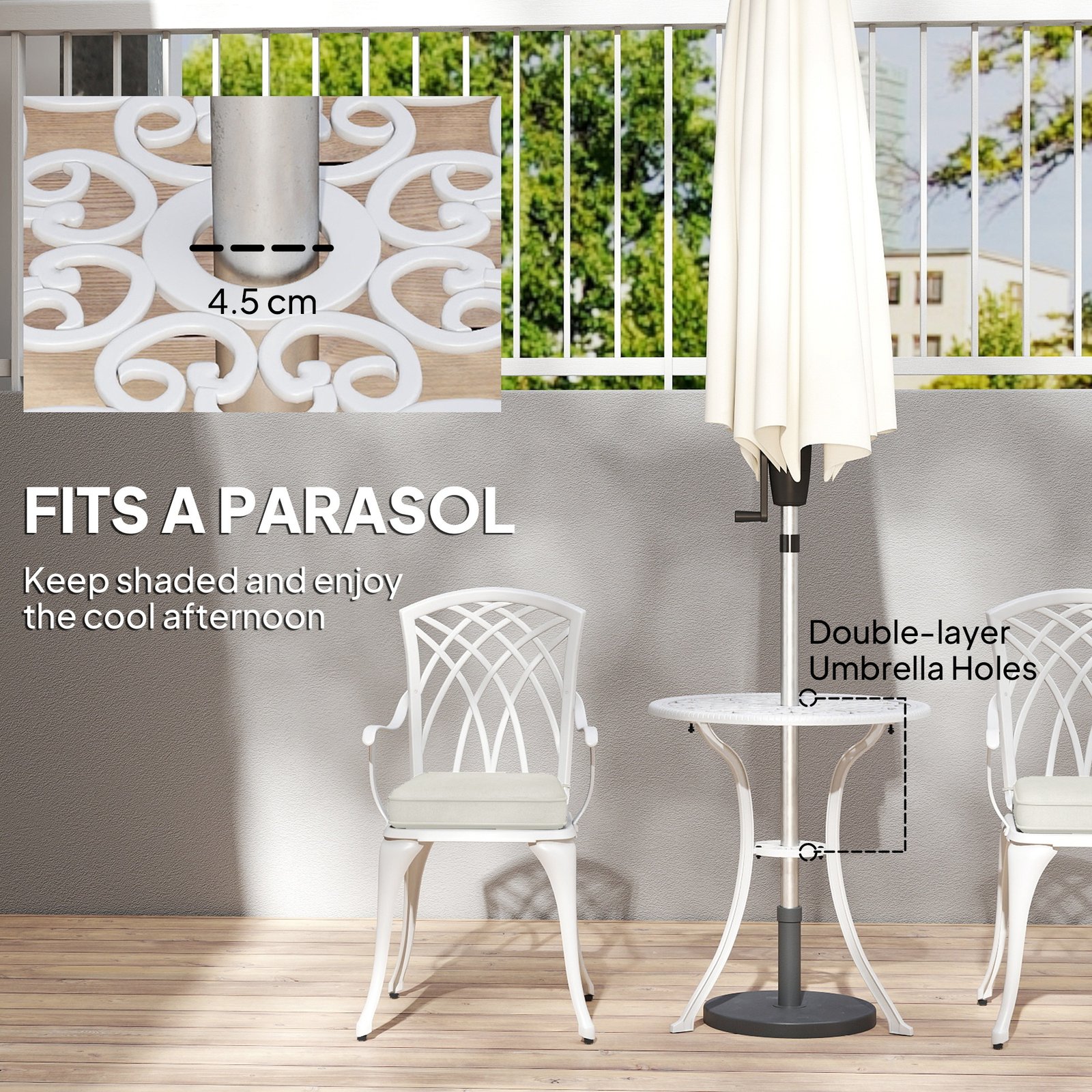 Outsunny Three-Piece Cast Aluminium Bistro Set - White - Image 4