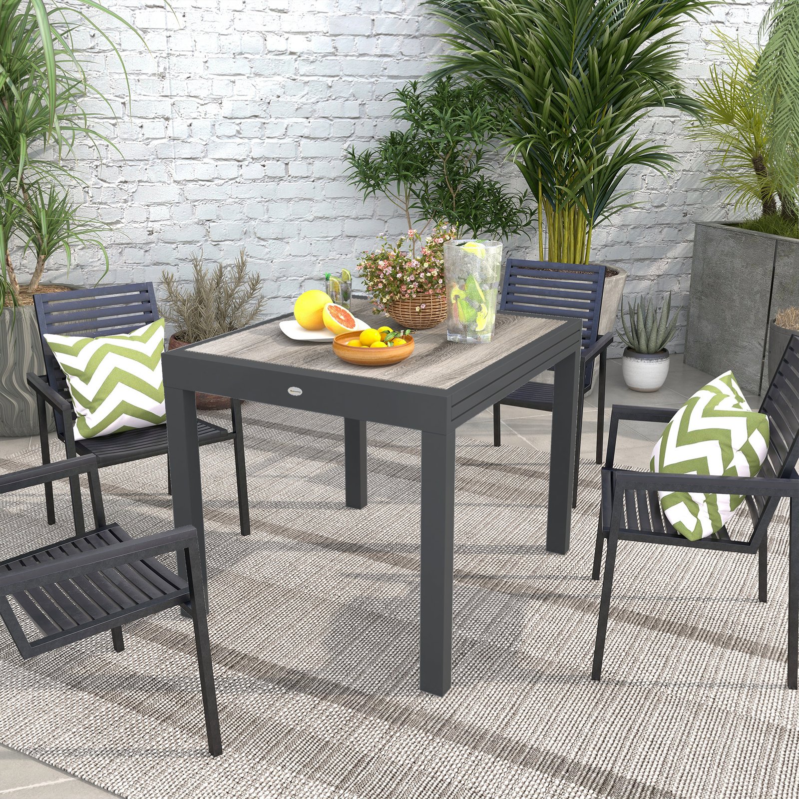 Outsunny Extending Garden Table, Outdoor Dining Table for 6, Aluminium Frame Rectangular Patio Table with Plastic Board Tabletop,80/160L x 80W x 75H cm, Grey - Image 7