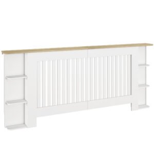 HOMCOM Radiator Cover with Open Storage Shelves, Vertical Slatted Cabinet Shelf Heater Cover for Living Room, Hallway, Extra Large, White