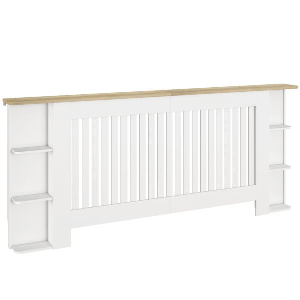 HOMCOM Radiator Cover with Open Storage Shelves, Vertical Slatted Cabinet Shelf Heater Cover for Living Room, Hallway, Extra Large, White