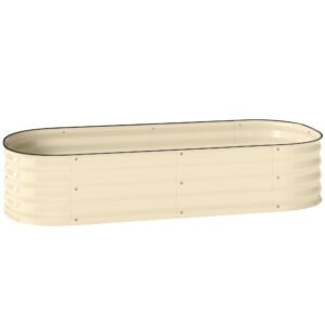 Outsunny Galvanised Raised Garden Bed, Metal Planter Box with Safety Edging, for Flowers, Herbs, Succulents, Cream White