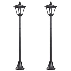 Outsunny 2 Pieces Outdoor Garden Solar Post Lamp Sensor Dimmable LED Lantern Bollard Pathway 1.6M Tall  Black