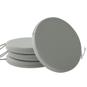 Outsunny Outdoor Bistro Chair Cushions Set of 4 with Removable Cover, 41 x 41 x 5 cm Round Seat Cushions with Ties, Light Grey
