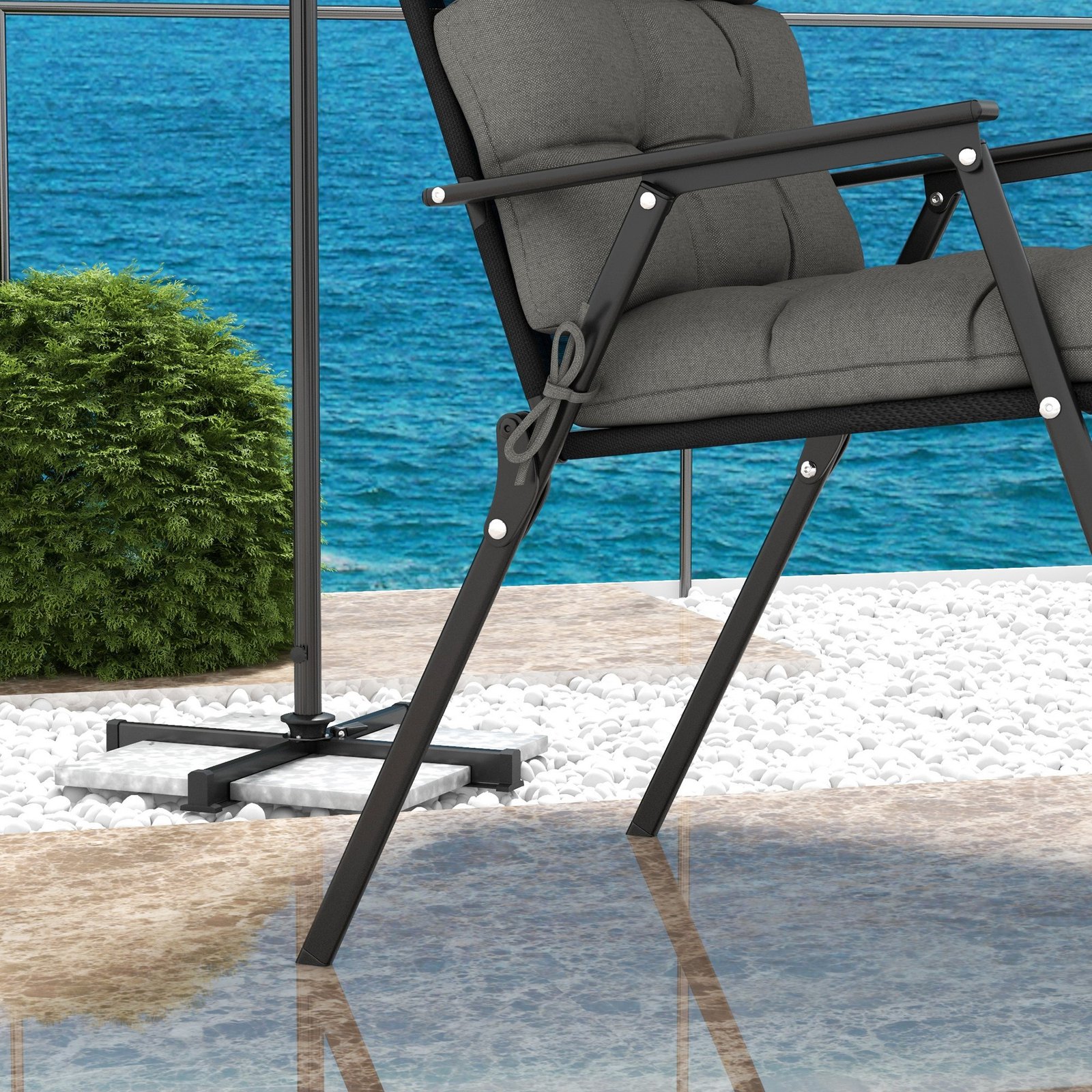 Outsunny 2-Piece Seat Cushion Replacement with Backrest, Garden Patio Chair Cushions Set with Ties, Charcoal Grey - Image 6