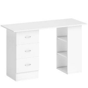 HOMCOM Computer Desk, Home Office Desk, Writing Table, PC Workstation with 3 Storage Shelves and 3 Drawers for Working, Study, 120 x 49 x 72 cm, White
