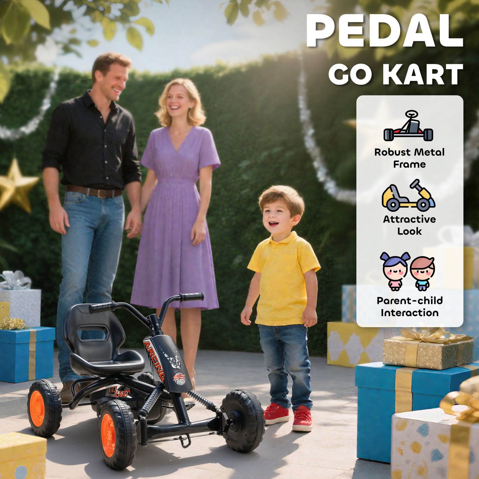 AIYAPLAY Kids Pedal Go Kart with Steel Frame, Sporty Design, for Ages 2-5 Years, Black - Image 4