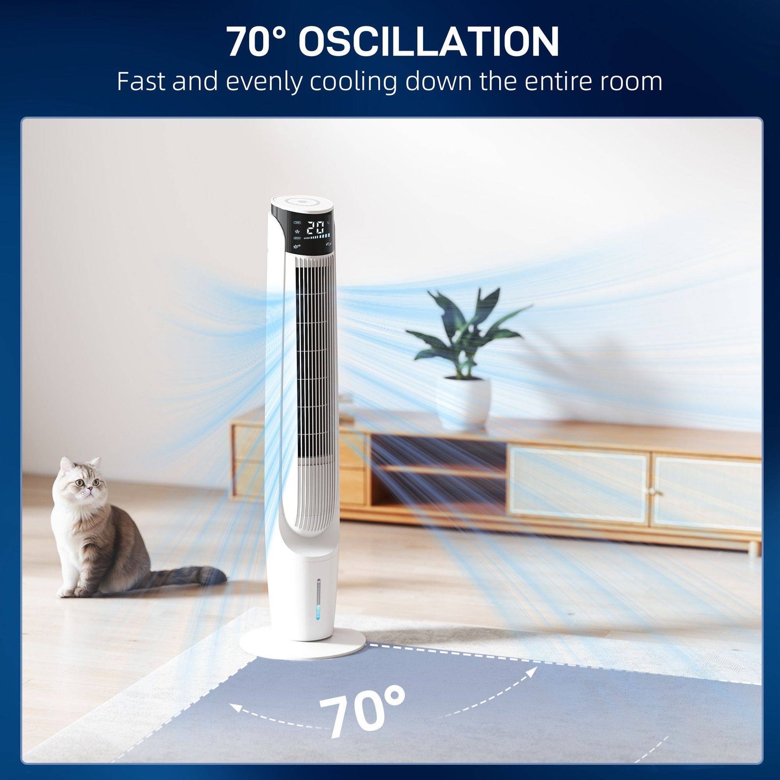 HOMCOM Air Cooler with LED Display and Remote Control, Oscillating Ice Cooling Fan with 3 Speeds, 4 Modes, 12 Hour Timer, White - Image 7