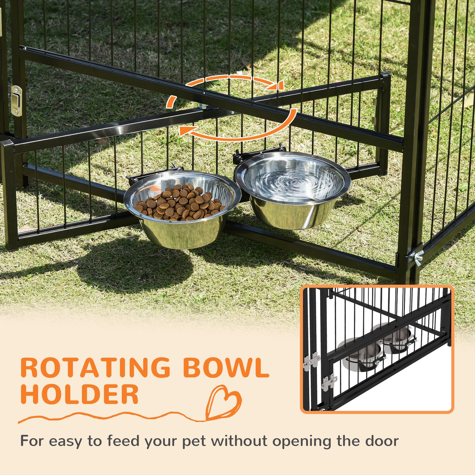 PawHut Outdoor Dog Kennel Puppy Play Pen with Canopy Garden Playpen Fence Crate Enclosure Cage Rotating Bowl 141 x 141 x 151 cm - Image 6
