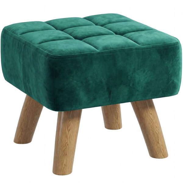 HOMCOM Velvet Square Padded Footstool – Dark Green HOMCOM Velvet Square Padded Footstool – Dark Green
