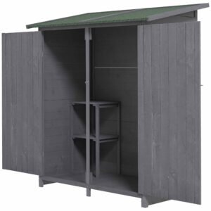 Outsunny 139 x 75 Fir Wood Garden Shed, with Asphalt Roof - Grey