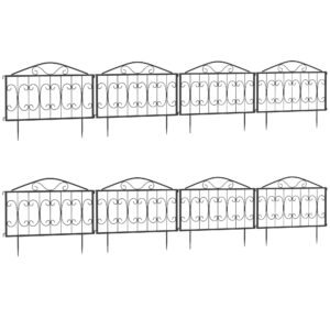 Outsunny Decorative Garden Fencing, 8PCs Outdoor Picket Fence Panels, Rustproof Metal Wire Landscape Flower Bed Border Edging Animal Barrier, Black