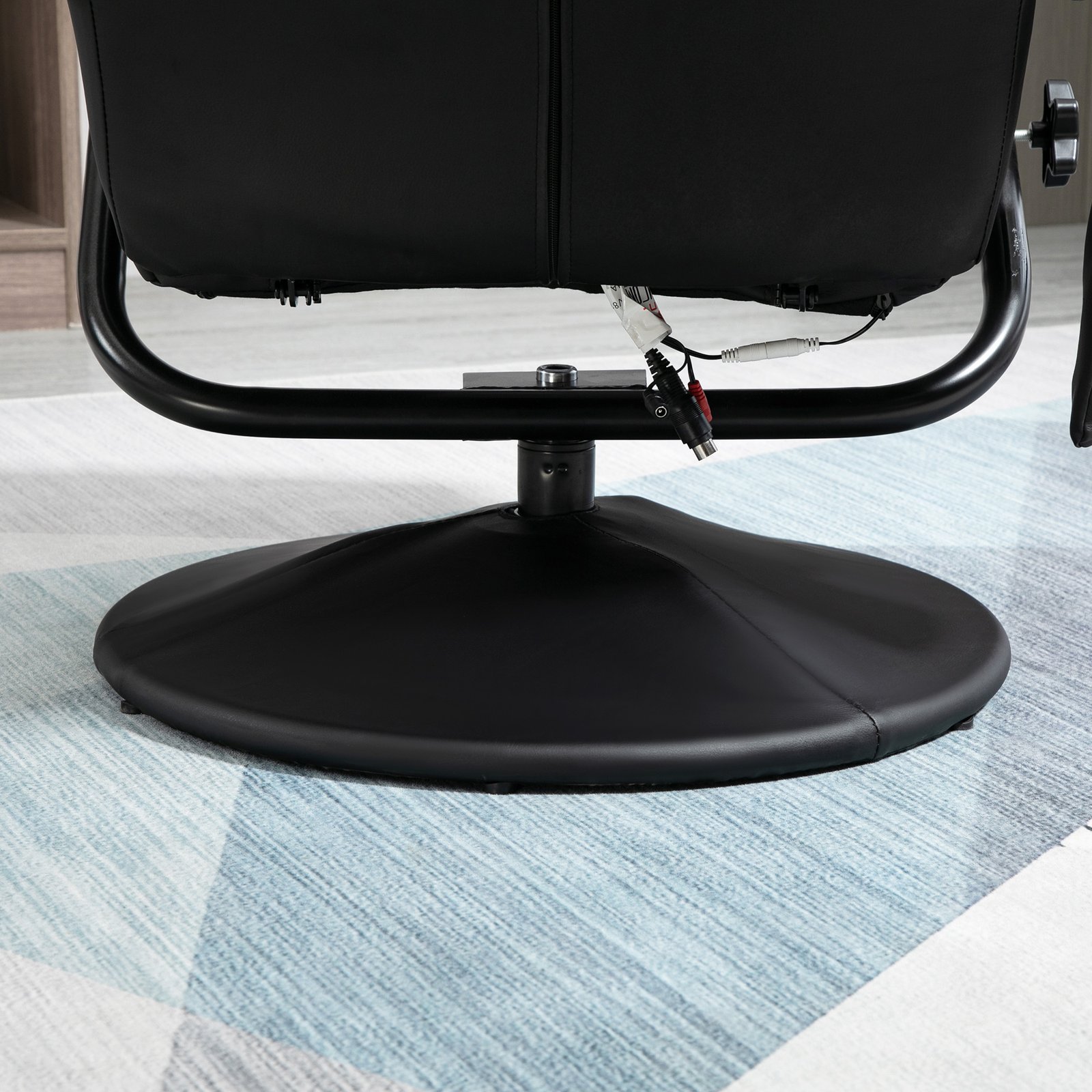 HOMCOM Swivel Recliner Chair and Footstool, Faux Leather Massage Recliner Armchair with Remote Control and Round Wrapped Base, Black - Image 7