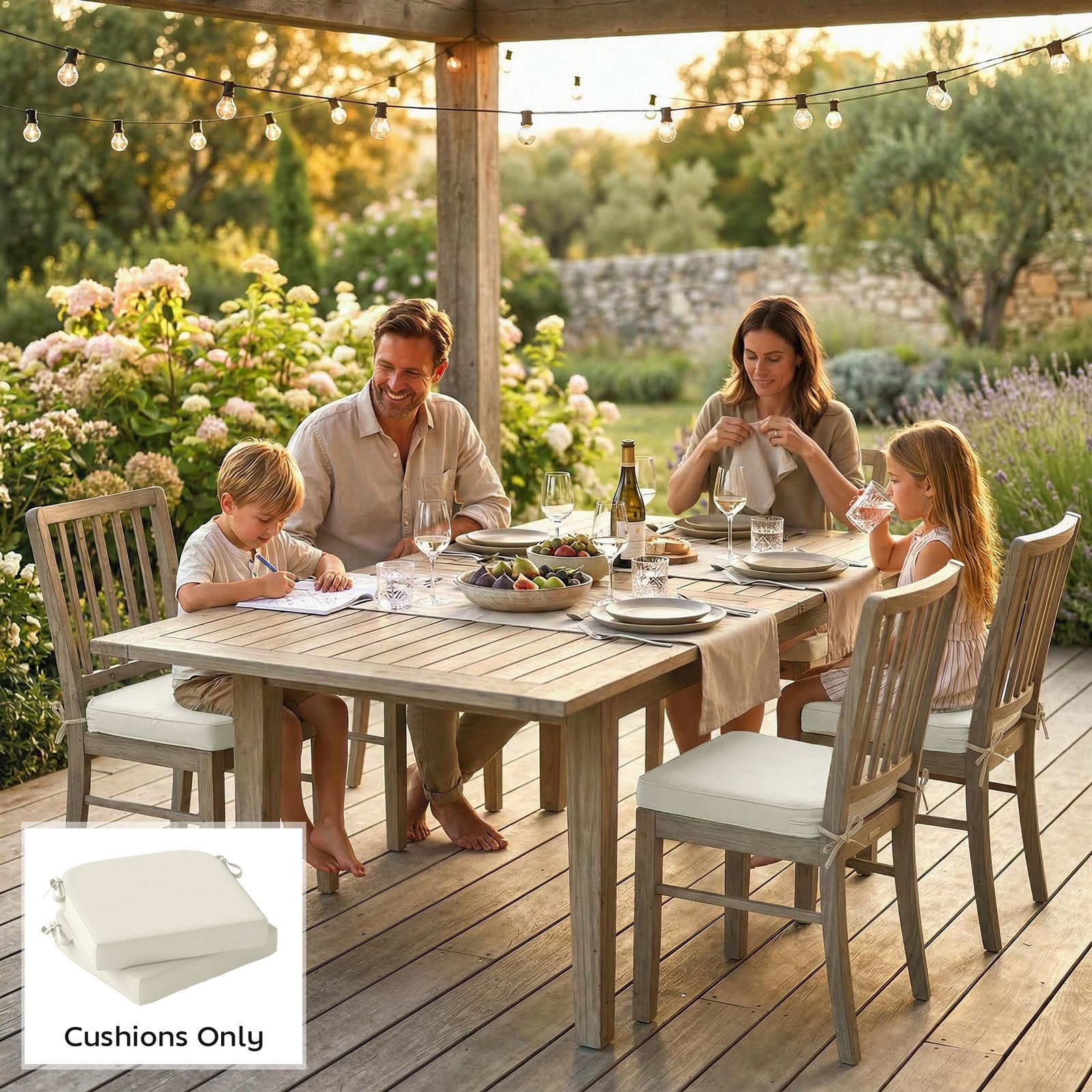 Outsunny Outdoor Chair Seat Cushions Set of 2, Garden Chair Cushions with 7cm Thick Foam & Ties, Cream White - Image 8
