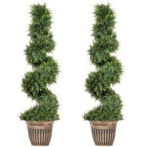 HOMCOM Set of 2 Artificial Plants, Topiary Spiral Cypressd Trees with Pot, for Home Indoor Outdoor Decor, 120cm