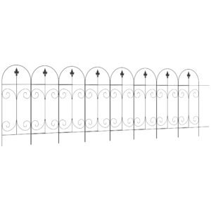 Outsunny Decorative Garden Fencing, 8PCs 44in x 12.5ft Outdoor Picket Fence Panels, Rustproof Metal Wire Landscape Flower Bed Border Edging, Black