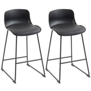 HOMCOM Modern Bar Stools Set of 2, PU Leather Barstools, Counter Height Kitchen Chairs for Breakfast Bars, Dining Room, Black
