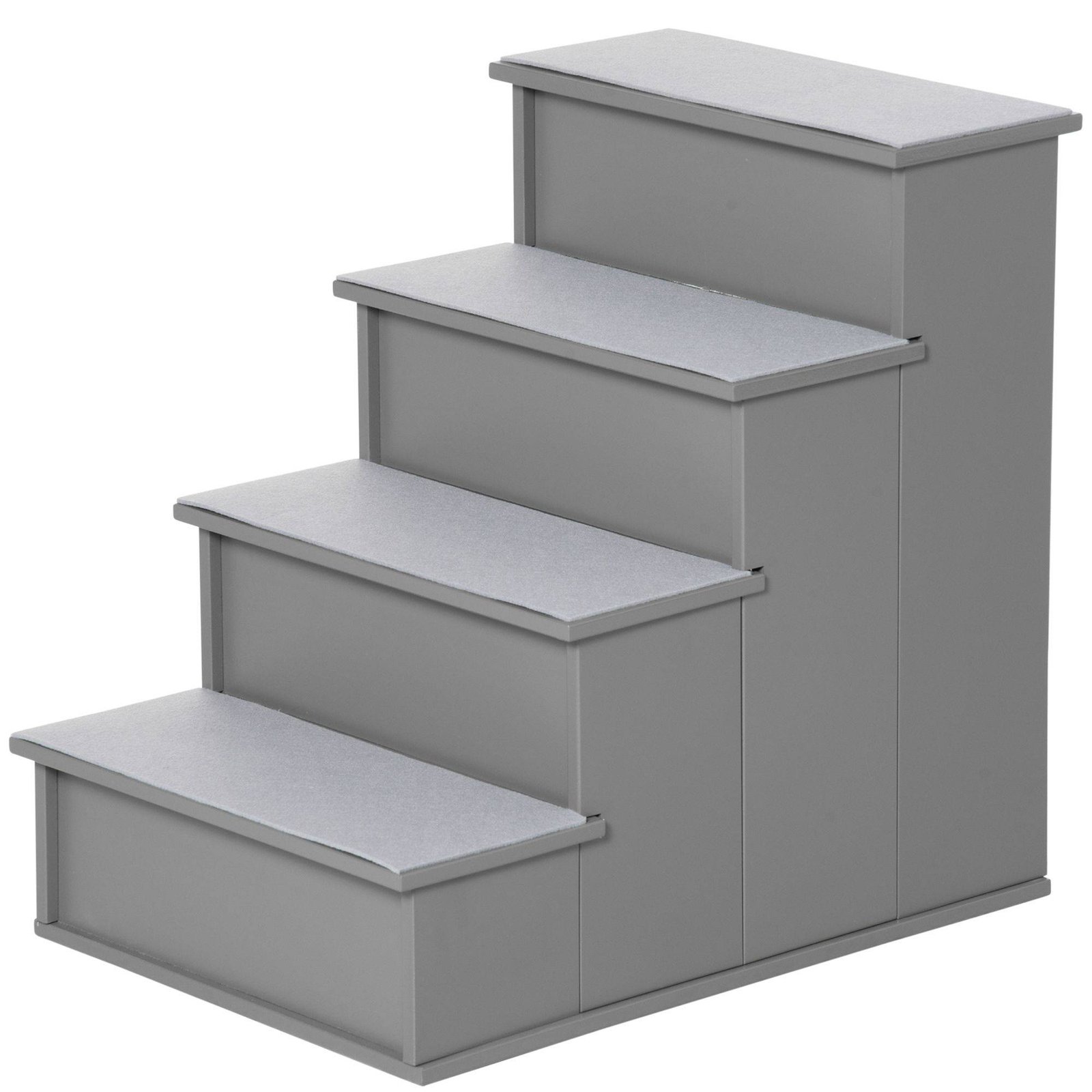 PawHut 4 Step Dog Steps for Bed, Wooden Dog Steps for Sofa, Pet Stairs for Bed Couch with Non-Slip Carpet for Cats and Puppies, 40 x 59 x 54.2 cm, Grey