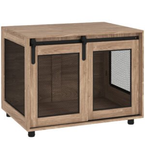 PawHut Dog Crate Furniture with Sliding Door for Medium Dogs, Brown