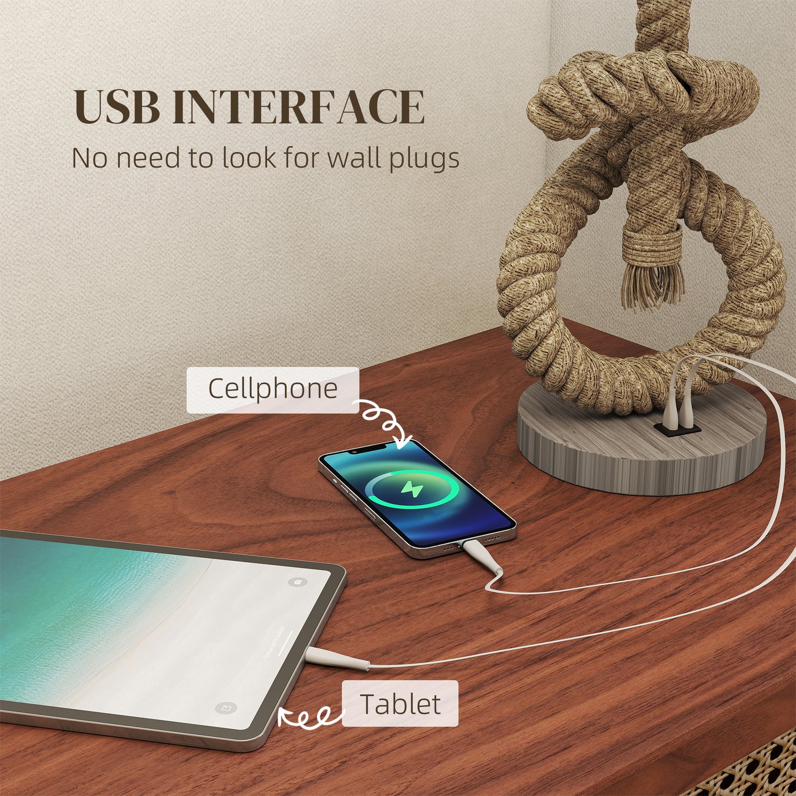 HOMCOM Nautical LED Table Lamp with USB Charging Port, Bedside Desk Lamp for Bedroom, Living Room, Home Office - Image 6