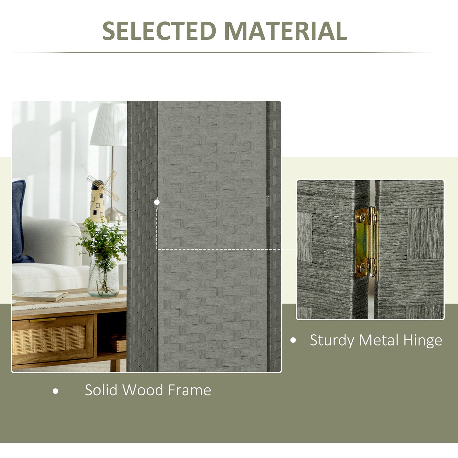 HOMCOM 4-Panel Room Dividers, Wave Fibre Freestanding Folding Privacy Screen Panels, Partition Wall Divider for Indoor Bedroom Office, 170 cm, Grey - Image 5