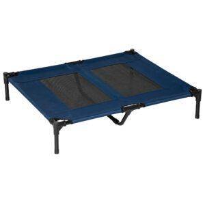 PawHut Raised Dog Bed Cat Elevated Lifted Puppy Pet Elevated Cot Portable Camping Basket  Blue (Large)