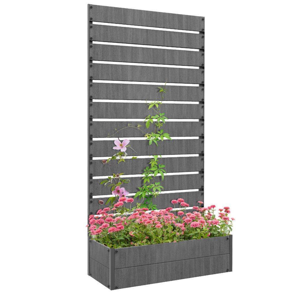 Outsunny Raised Bed for Garden, Planter with Trellis for Climbing Plants, Vines, Planter Box with Drainage Gap, Dark Grey Outsunny Raised Bed for Garden, Planter with Trellis for Climbing Plants, Vines, Planter Box with Drainage Gap, Dark Grey