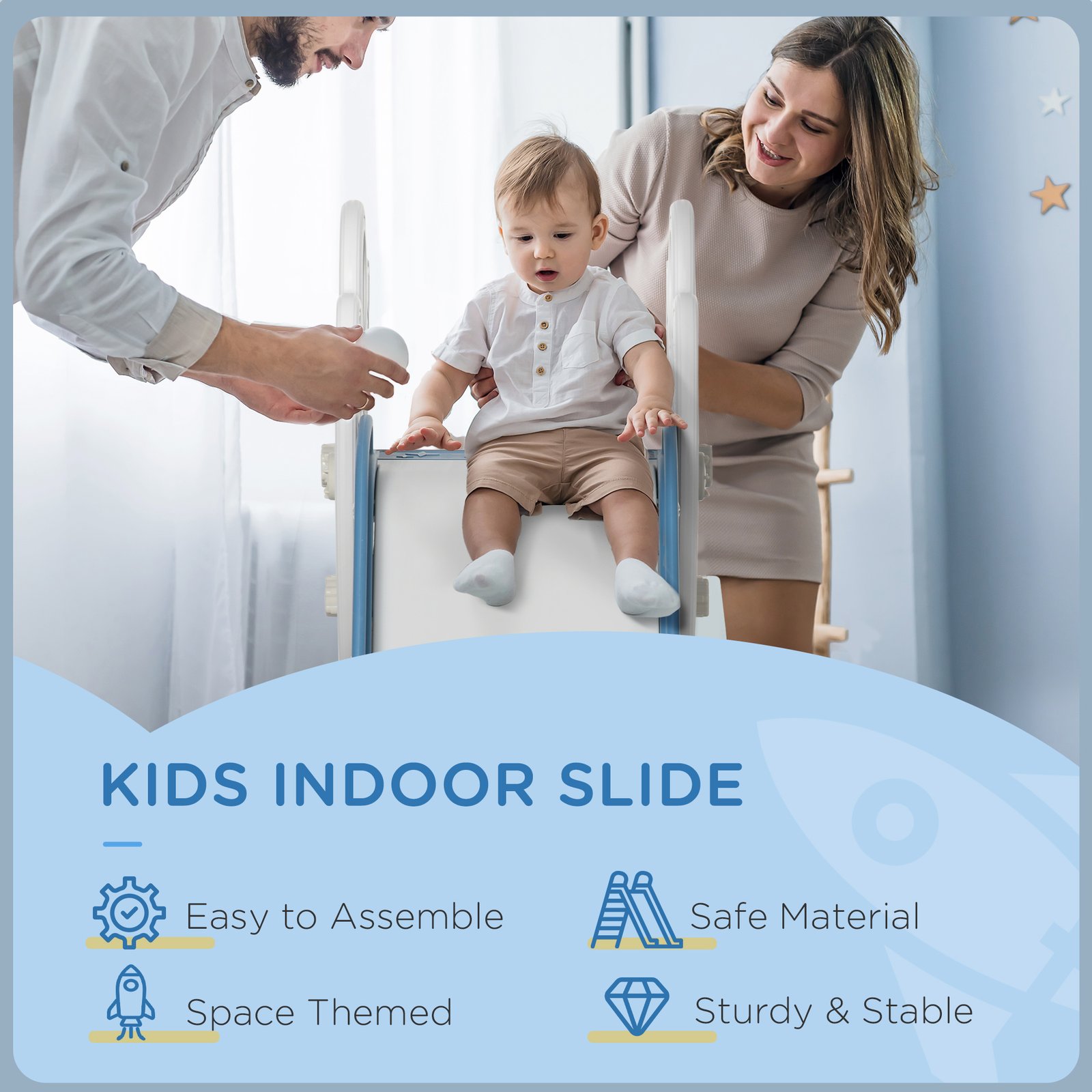 AIYAPLAY Space-Themed Baby Slide, Indoor Freestanding Kids Slide, for Ages 1.5-3 Years - Blue - Image 6