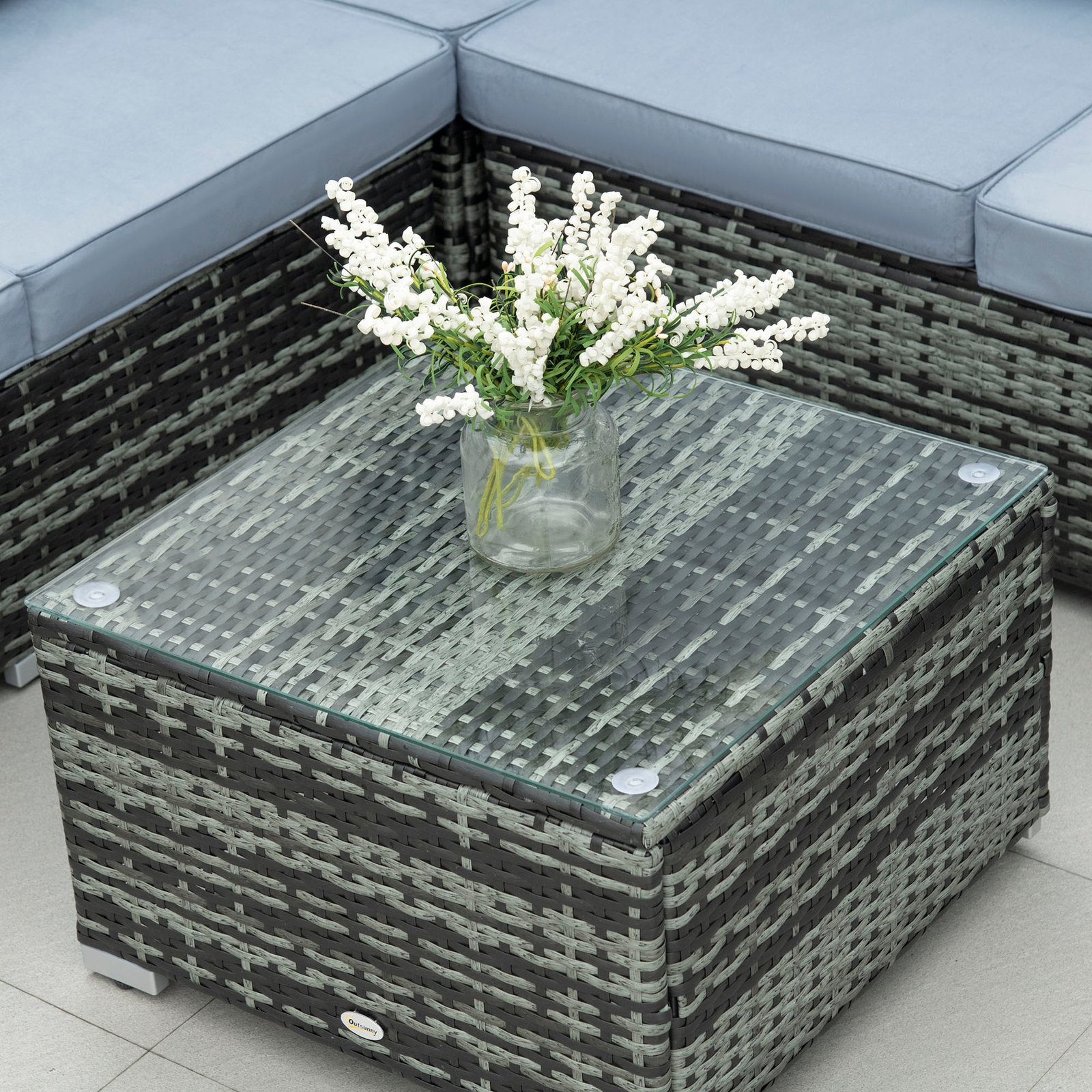 Outsunny Four-Piece Rattan Sofa Set with 11 Cushions, Steal Frame - Grey - Image 9