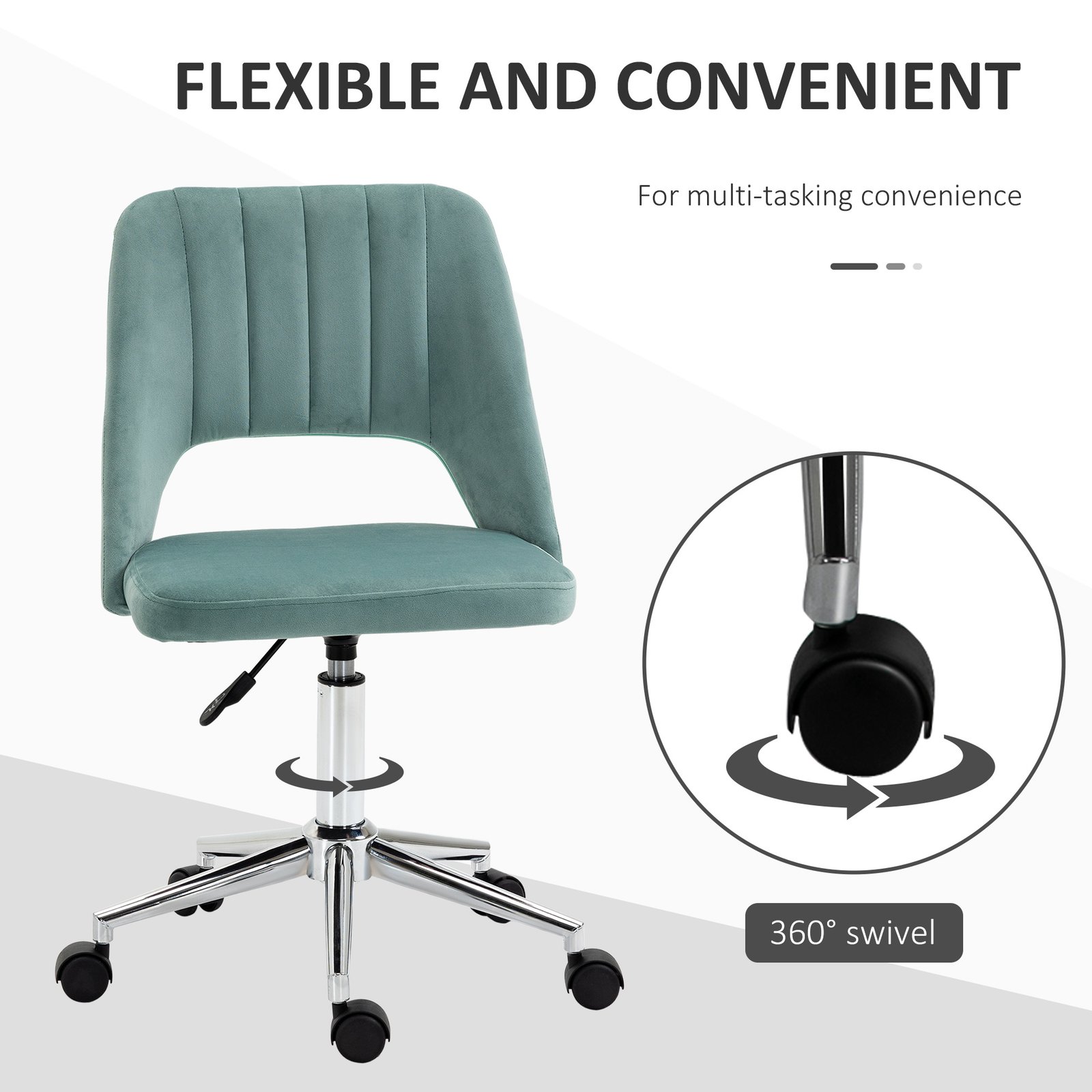 Vinsetto Mid Back Office Chair Velvet Fabric Swivel Scallop Shape Computer Desk Chair for Home Study Bedroom Green - Image 6